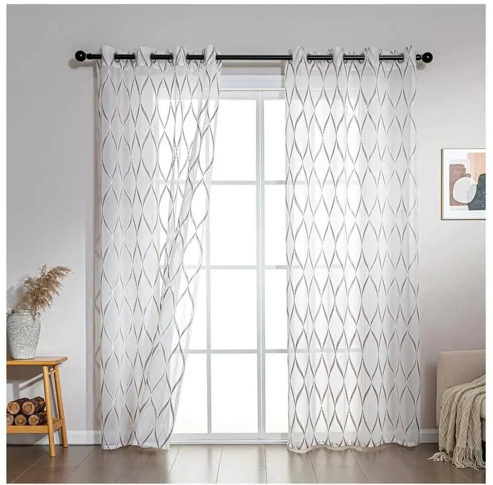 SLEEP ZONE Sheer Curtains for Living Room and Bedroom Embroidered 42 × 63 inch